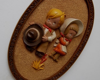 Cowboy Cowgirl picture Oval Frame Home Interior Holly Hobby Precious Moments 60's style