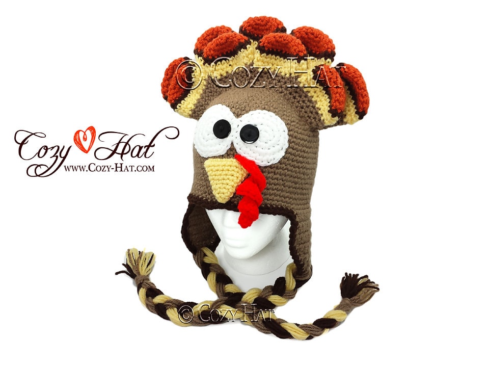 Turkey Hat with Feathers. Made to order. Handmade in by CozyHat