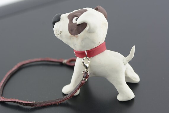 Bull Terrier Dog Figurine With Handmade Leather Dog Lead For