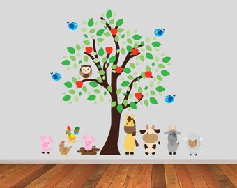 Farm Animals Tree Wall Stickers, Farmyard Wall Decals, Tree Wall Art, Animal Wall Transfer - Full Colour Wall Stickers - PPA010