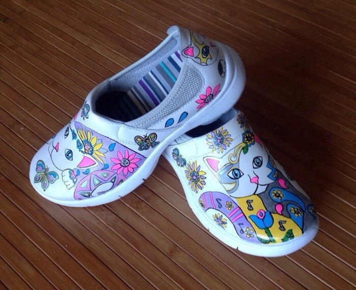 Hand Painted New Dansko Clog Shoe Creative Cat 38 clogs shoe