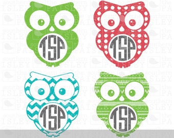 Owl Monogram Frames - .svg/.eps/.dxf/.ai for Silhouette Studio, Cricut, or other cutting software