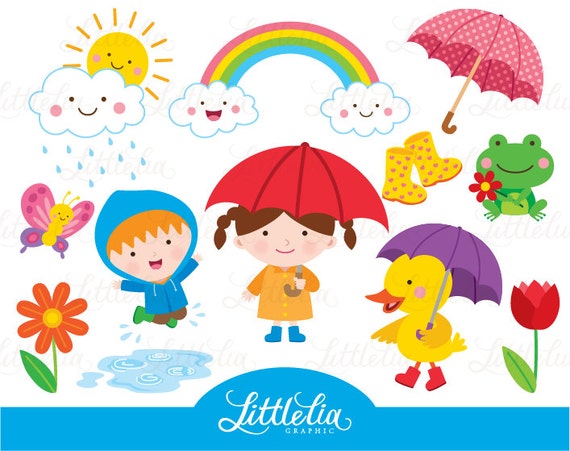 Rainy day Spring puddle Rainbow clipart 15085