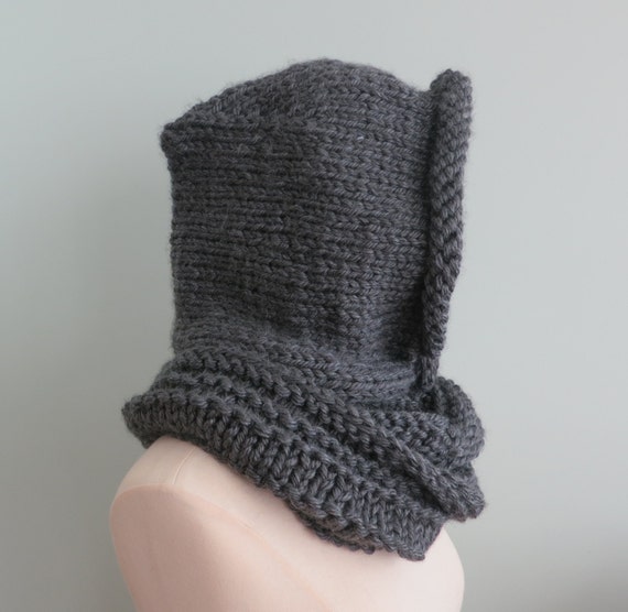 Hoodie Cowl, Knitted Hat, Winter Hat, Knitting Pattern in Super Bulky Yarn fr...