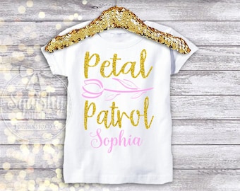 Petal Patrol Flower Girl Shirt, Flower Girl Invite Gift, Personalized Name Optional, Wedding Rehearsal Flower Girl Gift, Sized Newborn-18