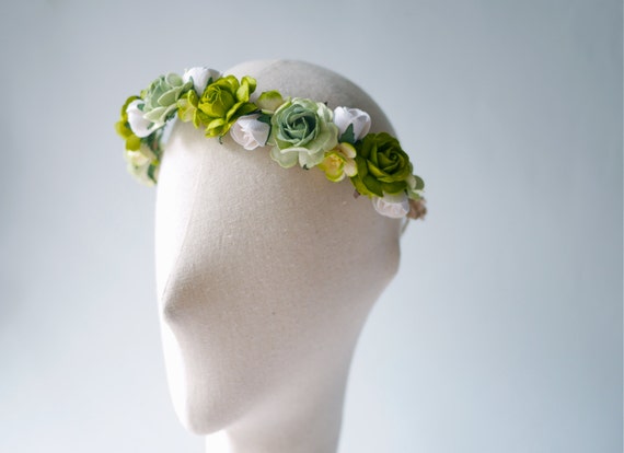 etsy roses, paper flower  Headband, crown  Crown, Paper budding  and Flower, Wedding, Green rose