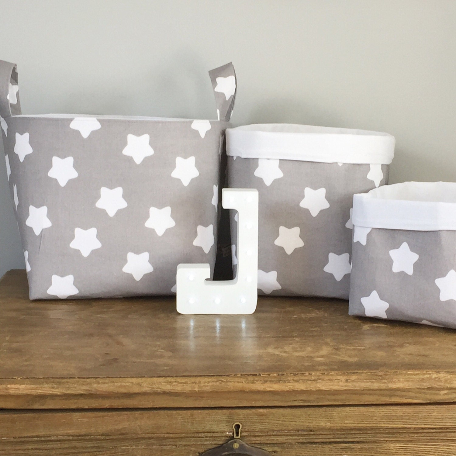 Big Stars Fabric Basket Grey Nappy Basket Diaper Caddy