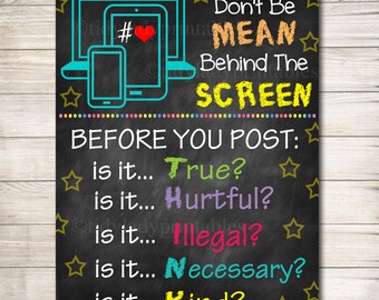 Anti Cyber Bully Poster Classroom Decor Counselor Office Poster, Computers Class Sign Educational Classroom Decorations, Computer Lab Poster