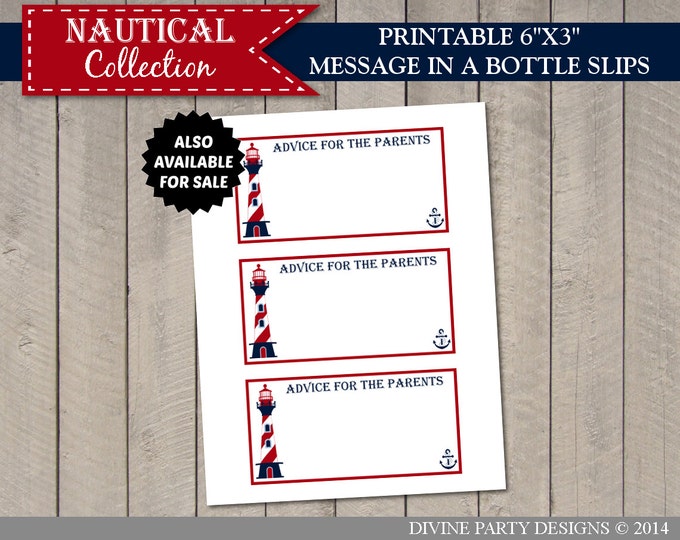 SALE INSTANT DOWNLOAD Printable Nautical 8x10 Message in a Bottle Sign / Baby Shower / Nautical Collection / Item #612