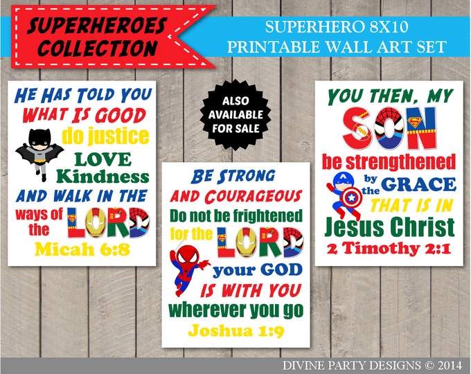 SALE Printable Wall Art - Instant Download Superhero 8x10 Verse Joshua 1:9 / Boy's Room Decor / DIY / Superhero Collection / Item #511