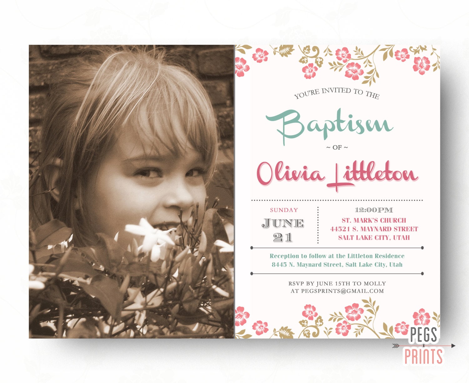 Floral Blooms | Baptism Invitation | Zazzle