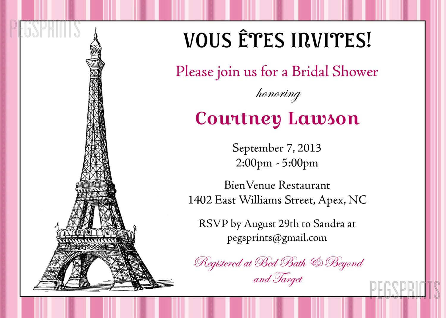 Paris Theme Bridal Shower Invitation Printable Parisian
