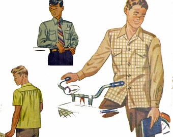 50s Vintage Sewing Patterns for Boys / 1950s Campus Shirt Pattern Button Shirt Pattern / Simplicity 2049 Chest 32 50s Sewing Patterns