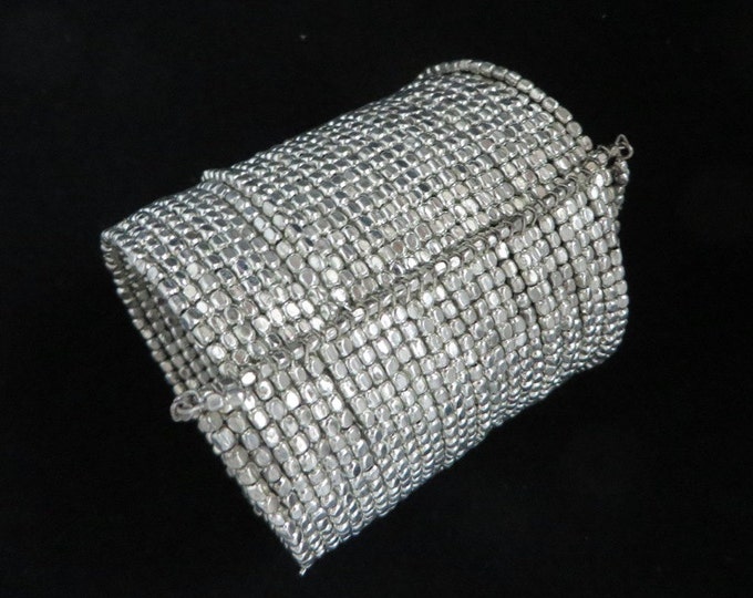 Chunky Wide Silver Tone Beaded Cuff Bracelet