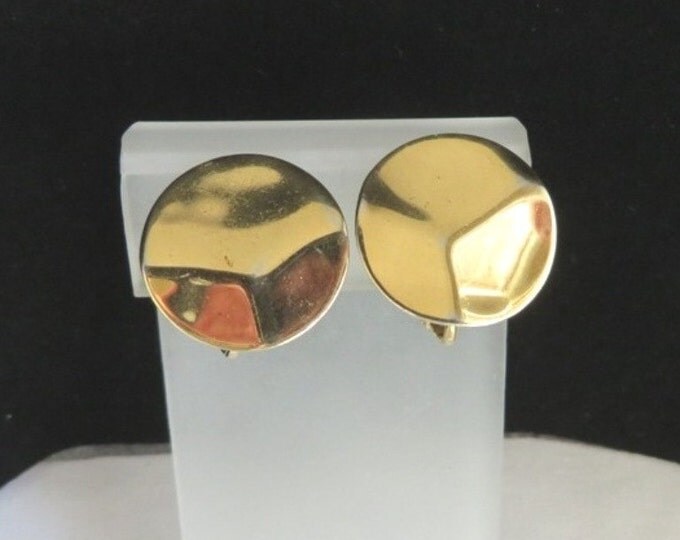 Napier Round Gold Tone Earrings, Vintage Dimpled Clip-ons