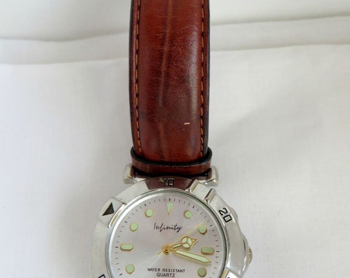 Vintage Men's Leather Band Watch, Infinity Water Resistant Quartz Wrist Watch