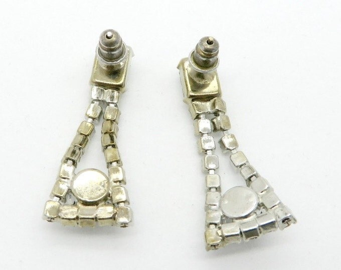 Dangling Rhinestone Bridal Earrings, Vintage Pierced Silver Tone Earrings, Chandelier Studs, Gift for Her