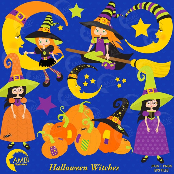 80%OFF Halloween clipart, Witch clipart, Halloween clipart, Pumpkin clipart, Witches on broom clipart, commercialuse, AMB-216 Il_570xn