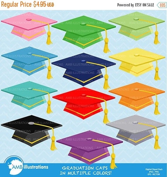 80% OFF Graduation caps, Graduation caps clipart, Digital vectors ...