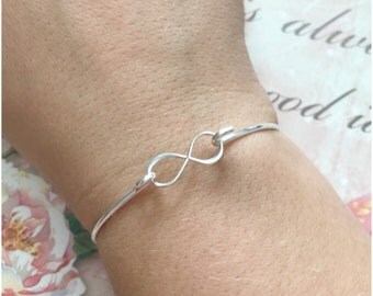 Silver Bangle Bracelet - Bangle Infinity Bracelet - Delicate Infinity Bracelet - Special Friendship Bracelet - Infinity Symbol Bracelet
