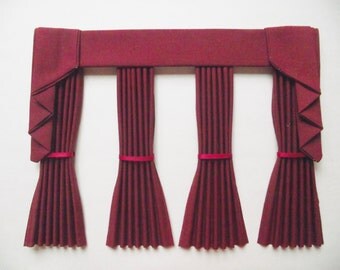 Miniature doll house plain curtains drapes with straight pelmet and tie backs bay window burgundy