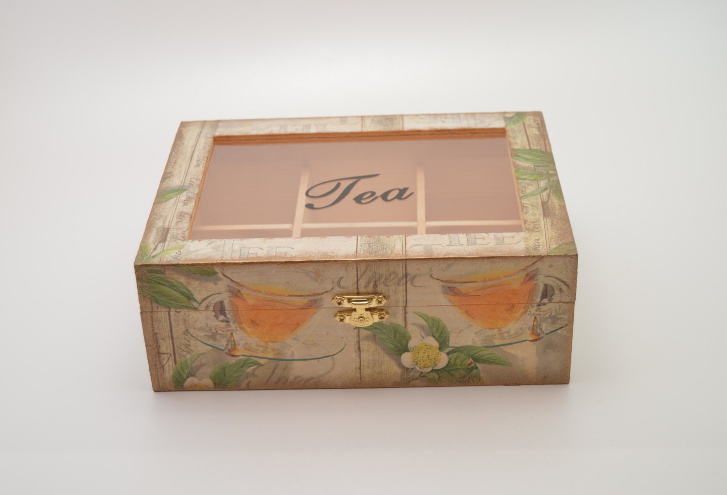 Decoupage tea box wooden box tea box tea cups by PastimeArt