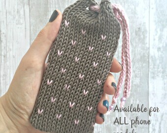 Mobile Phone Case Custom, iPhone 7 Case, Knit Phone Sleeve, Cell Phone Covers, Samsung Galaxy S6 Case, Gift for Girlfriend, Gift For Wife