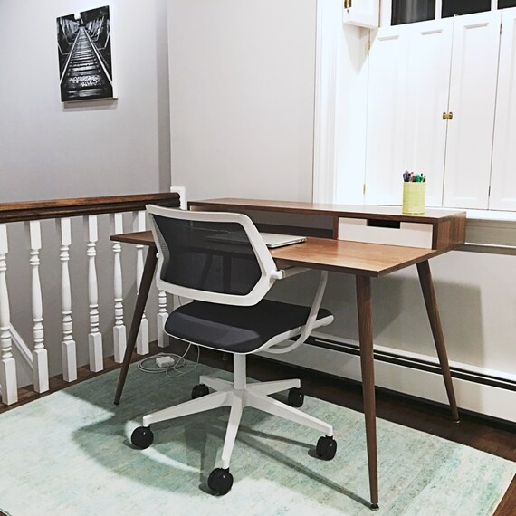 Mid Century Modern Desk with Hutch. Stylish by FlintAlleyFurniture