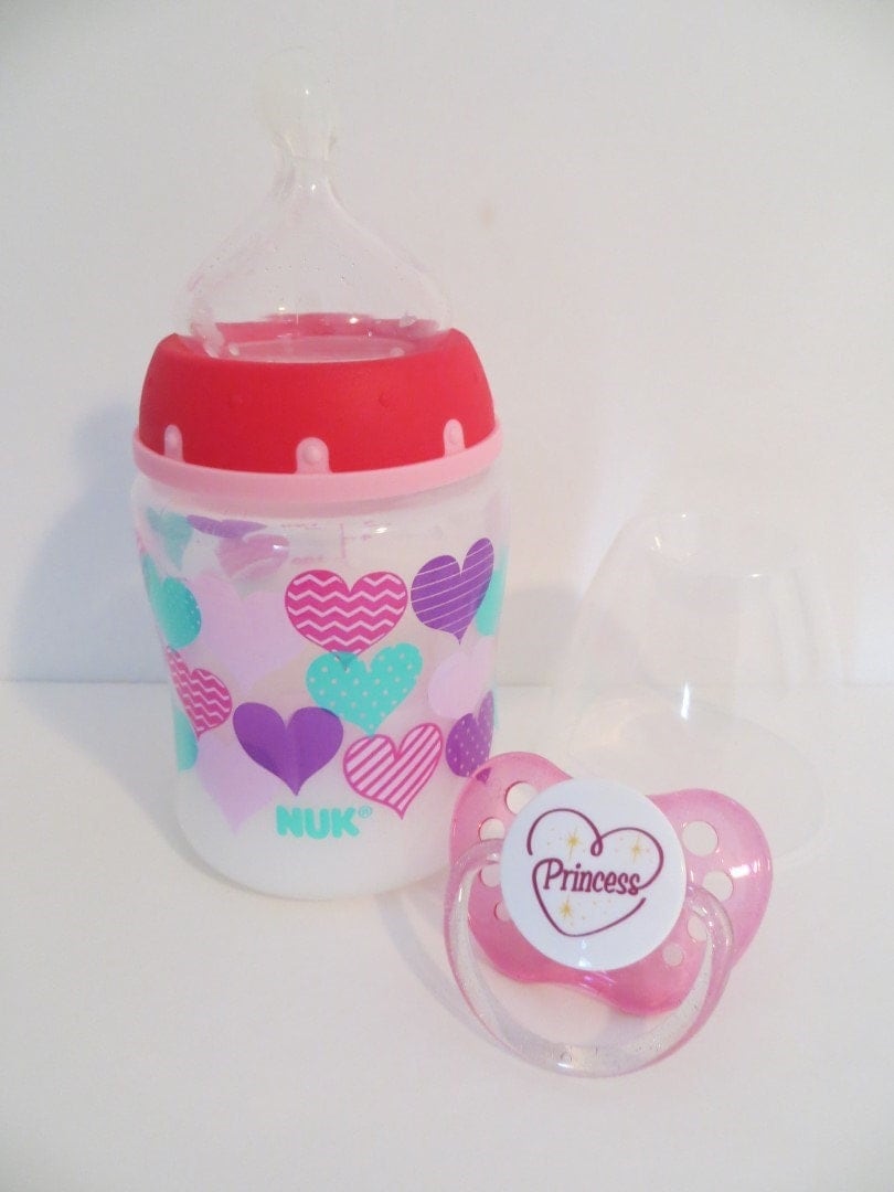 Reborn Baby Bottle Pink Hearts 5 oz Fake Milk Formula