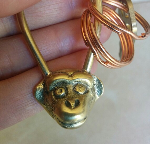 Monkey head keyring Monkey keychain Brass by AyalaAdlerJudaica