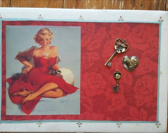 Upcycled, Vintage, Ivory, Jewelry Box, Mele Jewelry Box, Pin-up Girl, Retro