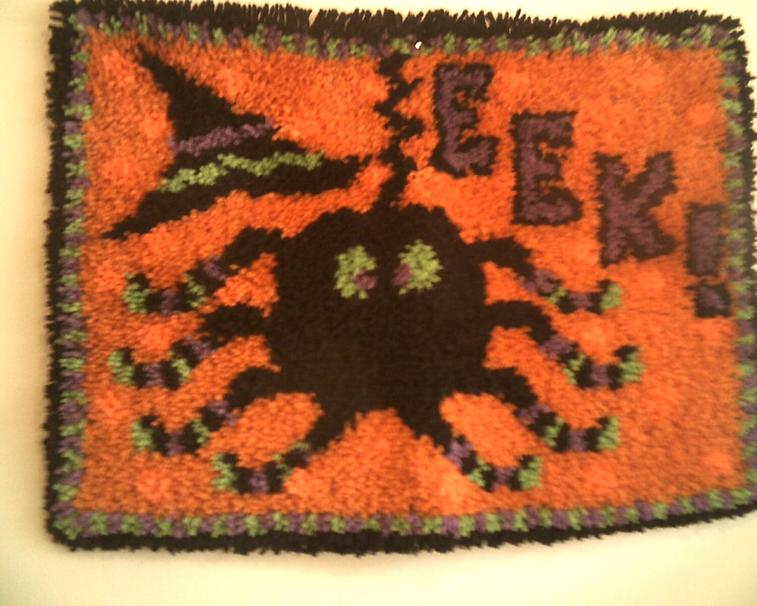 EEK SPIDER HALLOWEEN Latch Hook Rug Finished Halloween Rug