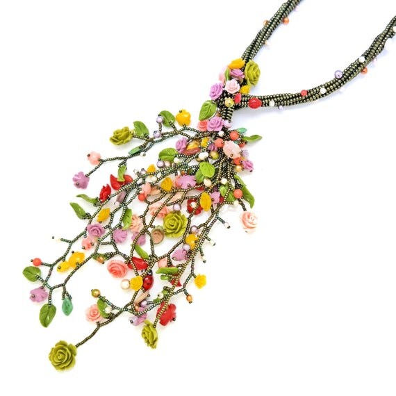 Necklace JewelryFlower Bouquet Swarovski pearl by MariYunJewelry