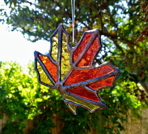 Autumn Stained Glass Fall Leaf Suncatcher by JBsGlassHouse on Etsy