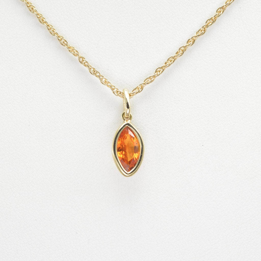 14Kt Gold Orange Sapphire Pendant Gold Sapphire Necklace by