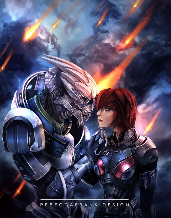 Mass Effect Shakarian Femshep And Garrus Vakarian Fanart