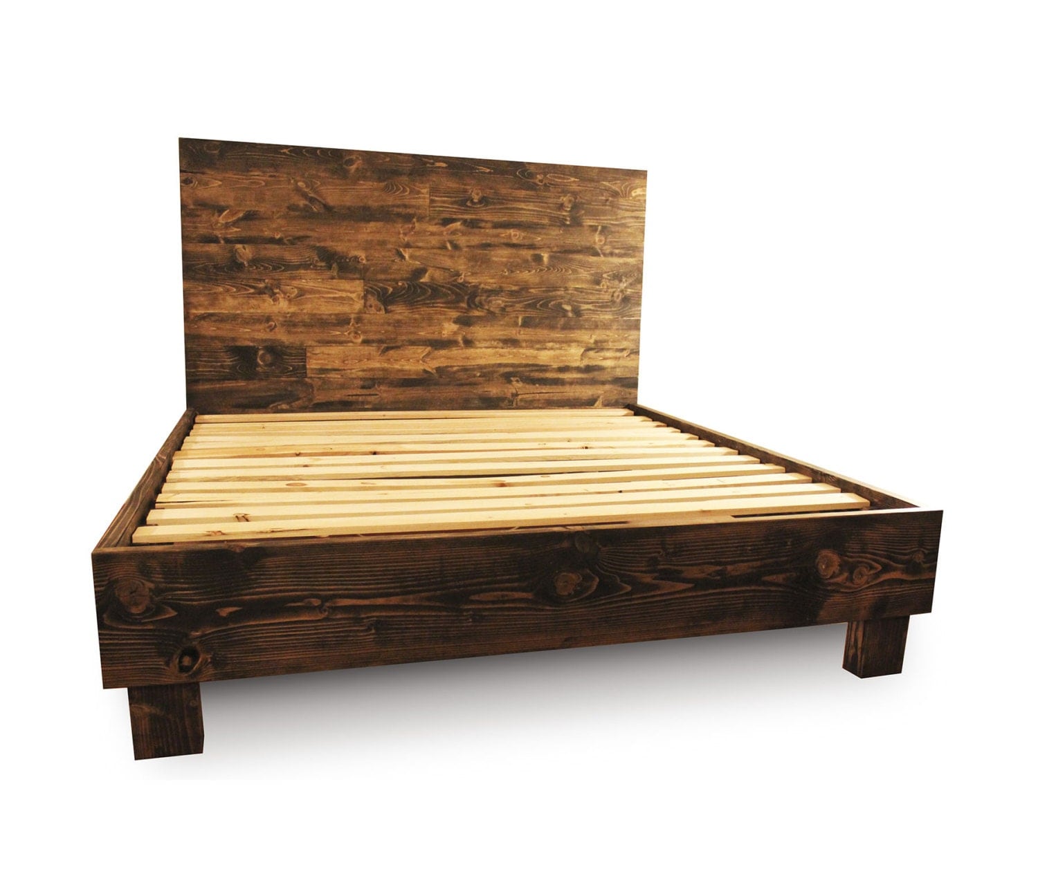 Rustic Solid Wood  Platform Bed Frame Headboard Reclaimed