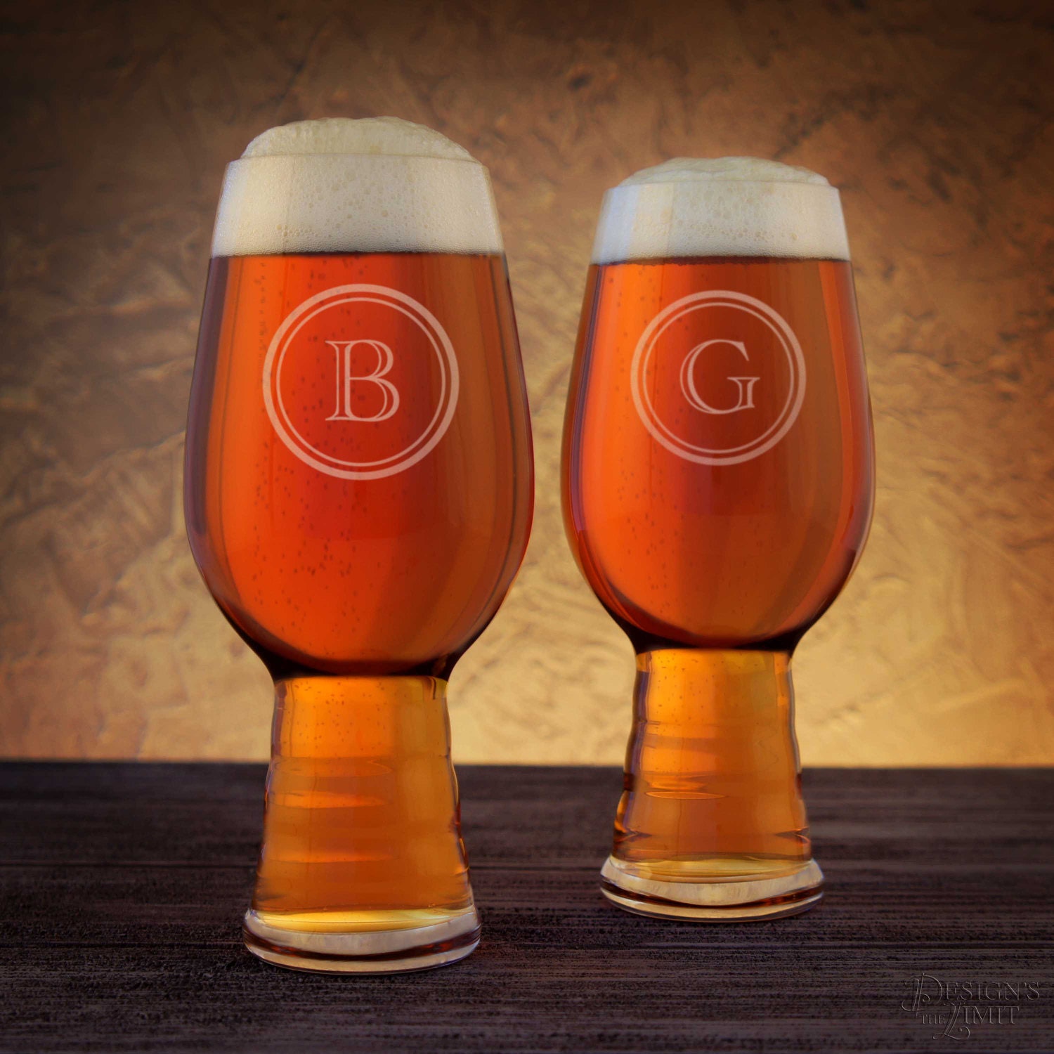 Personalized IPA Beer Glasses with Monogram Design Options