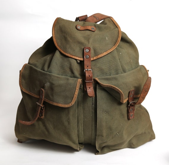 Vintage military canvas backpack Distressed washed out