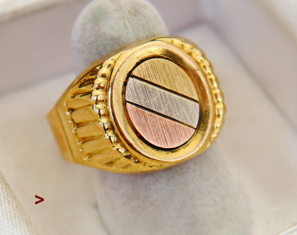 Vintage Italian Men Ring solid 3 color 18K Gold Size