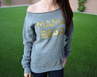 HOT - mama bear sweatshirt wide neck. Momma Bear. Mama Bear Off Shoulder Sweater. Sweater for mother to be - Lots of colors Mom to be