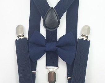 FREE DOMESTIC SHIPPING! Navy blue Suspenders + navy blue bow tie baby kids boy boys teens adult formal holiday photos family pictures