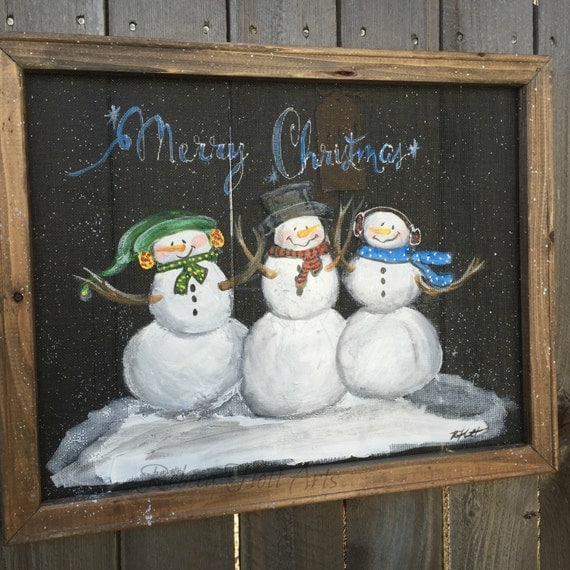 Items similar to Holiday Snowman Trio, hand painted, window screen