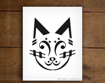 Music note art print / CAT music art print - 5x7, 8x10, 11x14 art print / Black and white art / Music gift / Music room decor / Music print