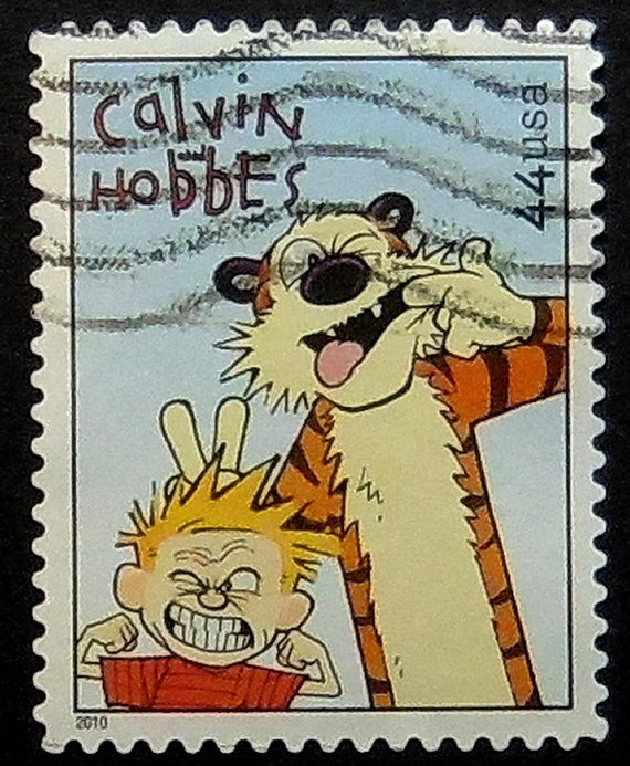 Calvin and Hobbes Cartoon USA Handmade Framed Postage Stamp