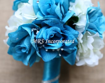 Malibu Blue & Ivory Bouquet, Bridal Bouquet