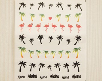 Tropical nail decals/ Beach nail decals/ Flamingo nail decals/ Palm tree nail decals/ nail art stickers/ Nail water decals/ Nail art/ yu665