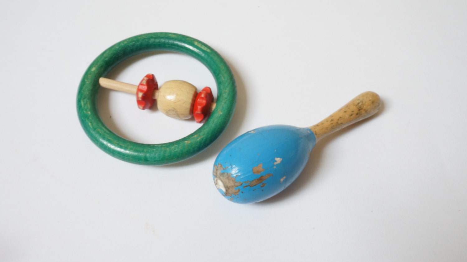 Antique Wooden baby rattle Kid Children Toy Vintage Retro blue