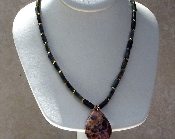 Thats so CRAZY Lace Agate and Green Serpentine Gemstone Necklace Pendant New Jade Beaded Necklace OOAK One of a kind
