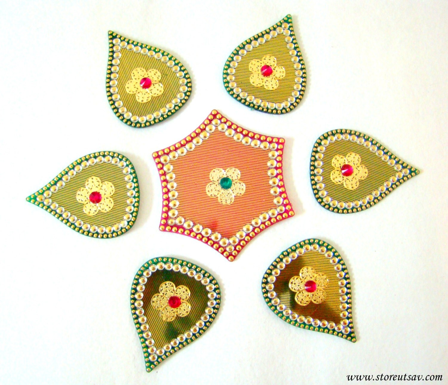 Rangoli Decorative Tiles Kundan Style Work Green & by StoreUtsav